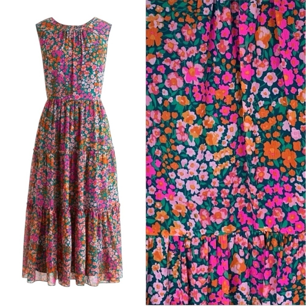 J. Crew Tiered Midi Dress in Micro Meadow Print